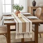 FEXIA Boho Table Runner for Hoilday Spring Home Decor with Tassels 72 Inches Long Pottery barn Furniture Farmhouse Rustic Macrame Burlap Table Decoration for Living Room (12x72 Inches)