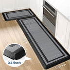 KitchenClouds [2 PCS] Kitchen Rugs Cushioned Anti-Fatigue Kitchen Mats for Floor Waterproof Kitchen Rug Set Non-Slip Comfort Standing Mat for Office, Sink, Laundry 17.3"×28"+17.3"×60",Black