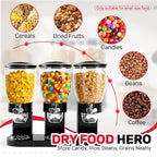 Triple Cereal Dispenser Countertop - 3 Pack 2L Large Cereal Containers Storage Airtight, Rotating Black Plastic Dry Food Dispenser for Cereal, Rice, Grains, Candy, Coffee Beans
