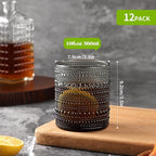 Moretoes Hobnail Drinking Glasses Set of 12,10 Oz Cocktail Glasses Vintage Glassware, Textured Glass Cups Bubble Glasses Water Glasses Old Fashion Jupiter Glasses Set (Gray)