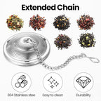 Zopeal 9 Pcs Tea Infuser Stainless Steel Strainer with Extended Chain Hook and Saucer Loose Leaf Steeper Fine Mesh Ball Tea Filter for Brew Spices Seasonings Fits Cup Mug Bottle (Medium)