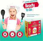 Baketivity Kids Cooking Set Real Utensils With Kitchen Tool Guide - Complete Junior Cooking Set Gift For Girls Or Boys With Mixing Bowls, Cutting Board, Knife, Apron - Kids Baking Set For Real Cooking
