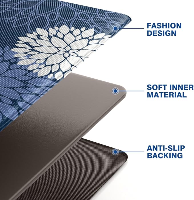 Kitchen Mats, 2PCS Non-Slip Cushioned Rugs, Anti-Fatigue Waterproof Floor Rug, Washable Standing Desk Mat, Home Laundry Office Apartment Decor and Accessories (17.3" ×47" +17.3" ×30"-Blue)