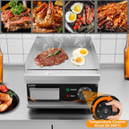 Commercial Electric Griddle 12 Inch, Electric Flat Top Grill with Temperature Adjustable, Brushes, Shovels, Stainless Steel Non-Stick Teppanyaki Grill for Home & Restaurants, 1500W