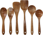 Elama 7 Piece Acacia Wood Kitchen Cooking Utensil Set and Rotating Kitchen Utensil Crock, Cooking Tools, Kitchen Utensils, Countertop Storage (7 Piece Solid)
