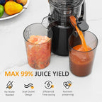 Sunvivi Cold Press Juicer with 5.9" Wide Feed Chute, 250W Slow Masticating Juicer Machines Fit Whole Vegetables & Fruits, Easy to Clean, Dual-Layer Strainer, High Yield Juicer for Home, Black
