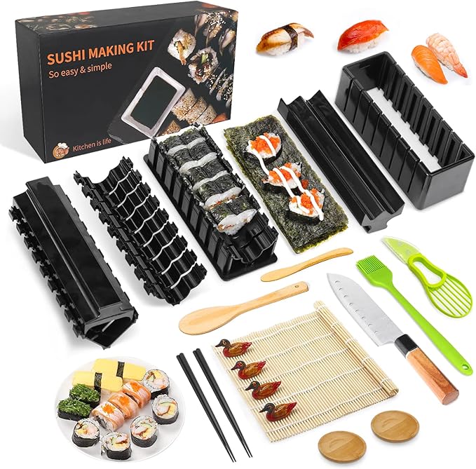Premium DIY Sushi Kit - 21 Pcs Plastic Set, Sushi Maker including Rice Roll Mold