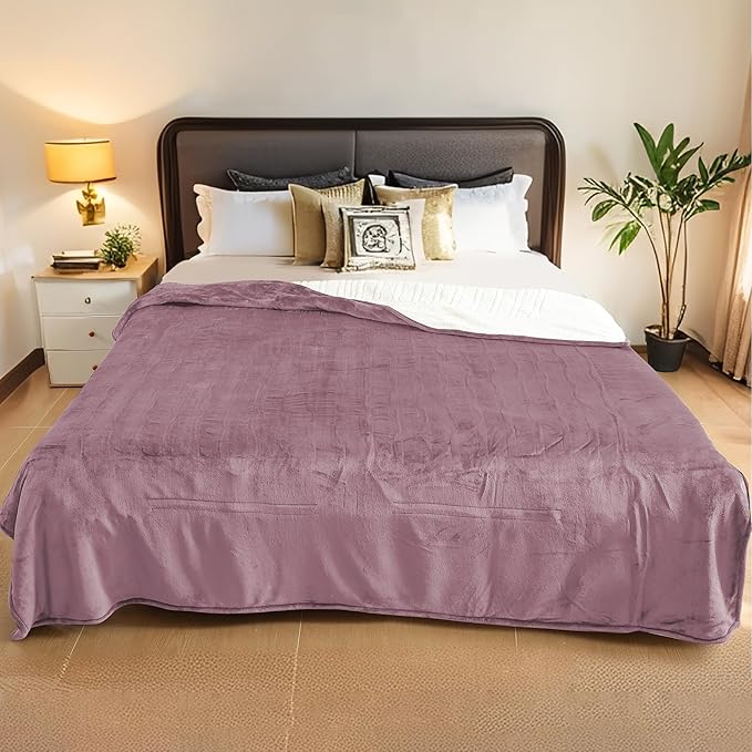 Electric Heated Blanket Queen Size - 84"x90", Soft Flannel Heating Blanket, 10 Heating Levels, 1-12 H Auto Shut Off, Dual Controllers, Breathable Warm and Washable for Bed, Purple