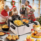 Giantex 1700W Electric Deep Fryer with 3 Baskets, 5.3QT/21-Cup Frier Cookers Home Fryer, Large Oil Container, Lid with View Window, Adjustable Temperature and Timer, Family Kitchen Restaurant Use