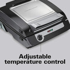 Hamilton Beach 4-in-1 Indoor Grill & Electric Griddle Combo with Bacon Cooker, Opens Flat to Double Cooking Surface, Removable Nonstick Plates, Black & Silver (25601)