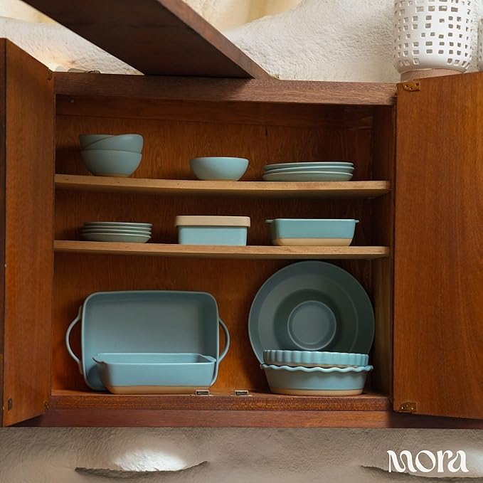 Mora Ceramic Set of 2 Baking Dishes For Casserole, Banana Bread, Brownies, Broiling, Roasting, and Baking. 7x11 in and Loaf Pans - Porcelain Serving Bakeware from Oven to Table. Freezer Safe - Iris