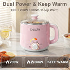 Dezin Hot Pot Electric, Rapid Noodles Cooker, Stainless Steel Electric Pot 1.6 Liter, Perfect for Ramen, Egg, Pasta, Dumpling, Soup, Porridge, Oatmeal with Temperature Control and Keep Warm Function