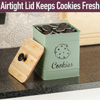 Cookie Jar with Airtight Lid - 1 Gallon - 6"D x 8"H Green Iron Cookie Tin with Bamboo Lid - Large Cookie Jars with Lids Airtight - Farmhouse Cookie Jars for Kitchen Counter Decorative - Cookies Jar