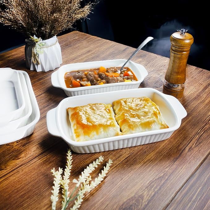 Ceramic Au Gratin Dishes, 8 x 5 Small Baking Dish with Handles, Set of 4, 15 Oz Individual Casserole Dishes, Casserole Pans for Lasagna, Pie, Roasting, Kitchen & Home, Oven Microwave Safe