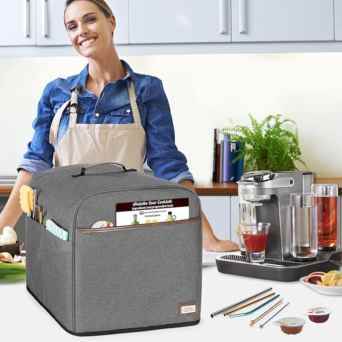 CURMIO Cocktail Machine Dust Cover Compatible with Bartesian Premium, Professional, Duet, Cocktail Maker Machine Dust Cover with Pockets for Cocktail Capsules, Gray, Patent Design