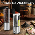 Electric Salt and Pepper Grinder Set Rechargeable for USB, Automatic Adjustable Gravity Pepper Mill, Spice Grinder Refillable in Kitchen, salt and pepper shakers set, 80ml Capacity, 2-Piece Black