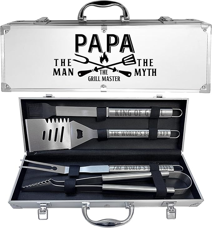 Papa Gifts, Christmas Papa Gifts from Grandkids Heavy Duty Grilling Accessories Kit for Backyard BBQ, Thick Stainless Steel Grill Utensils with Non-Slip Handle Tool Grilling Gift for Man on Birthday