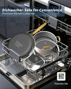 FogDream Stainless Steel Cookware, Tri Ply Pots And Pans Set, Non Stick Frying Pans, Soup Pot & Sauce Pan With Tempered Glass Lids, Cool Handles, Dishwasher Safe, Induction Compatible, Gold