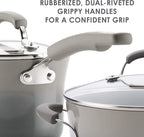 Rachael Ray Brights Sauce Pot/Saucepot with Steamer Insert, 3 Quart, Two-Tone Sea Salt Gray