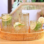 Amber Glassware Set of 4, Vintage Drinking Glasses, Colored Glassware Drinking, Highball Embossed Beverage Glasses Cup for Water, Juice, Cocktail, Coffee (2pcs12oz+2pcs10oz）
