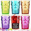Muldale Vintage Plastic Drinking Glasses Set of 6 - Colored Acrylic Party Highball Tumblers 13.5oz - Boho Stackable Unbreakable Pool Glasses for Adults - BPA Free