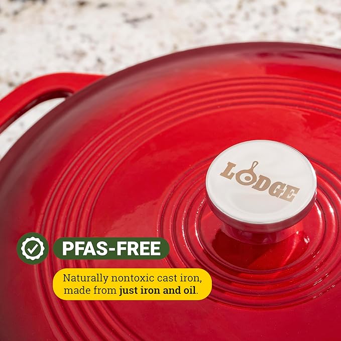 Lodge Essential Enamel Braiser - Refrigerator- & Oven-Safe up to 500° F - Heat-Retaining, Induction-Safe & PFAS-Free Enamel Cookware - 3.5 Quart, Island Spice Red