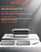 Panini Press Grill Sandwich Maker with Removable Plates, 1600W, 5 in 1 Smokeless Indoor Grill & Griddle with Meat Thermometer, Electric Contact Grills for Kitchen, Stainless Steel