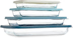 COOK WITH COLOR 8-Piece Deep Glass Baking Dish Set with Plastic Lids – Casserole and Food Storage Containers for Lasagna, Leftovers – Freezer-to-Oven, Microwave & Dishwasher Safe, Blue