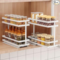Mustorn 2 Pack Pull Out Spice Rack Organizer for Cabinet, 2 Tier Metal Slide Out Seasoning Organizer and Storage Heavy Duty Vertical Spice Rack Shelf Pullout for Kitchen Cabinets No Drilling (White)