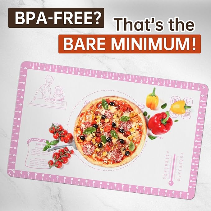 Non Slip Silicone Baking Mat With 10 Useful Recipes, Non Stick Dough Mat for Rolling Out, Silicone Mat for Baking,Cookie, Macaron, Pizza, Surdough, Extra Large and Oven Safe