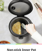 COMFEE' Rice Cooker Upgraded, 6-in-1 Stainless Steel Multi Cooker, Slow Cooker, Steamer, Saute, and Warmer, 2 QT, 8 Cups Cooked(4 Cups Uncooked), Brown Rice, Quinoa and Oatmeal, 6 One-Touch Programs
