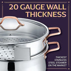 CONCORD Premium Stainless Steel 3 Tier Steamer w/Rose Gold Handles 26 cm