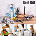 Bartender Kit with Stylish Bamboo Stand, 12 Piece 25oz Cocktail Shaker Set for Mixed Drink, Professional Stainless Steel Bar Tool Set, Gift for Man Dad- Cocktail Recipes Booklet (Grey)