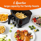 Fullwill 6QT Air Fryer with Visible Window,Nonstick and Dishwasher-Safe Basket,12-in-1 Multi-Function Air Fry,Roast,Bake, Dehydrate, Fries,for Family Party,1700W,Black