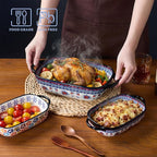 Ceramic Casserole Dishes for Oven, Hand-painted Polish Pottery Baking Dish Set of 2, 0.8QT / 2QT Porcelain Casserole Dishes with Handles, Baking Pan Lasagna Pan, Gift for Family/Friend (Blue)