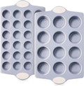 BRONYPRO 2-Pack 12 Cup and Mini 24 Cup Non Toxic Nonstick Ceramic Muffin Pan & Cupcake Tin, PFOA & PTFE Free, Heavy Duty Rust-Resistant Aluminized Steel, Oven & Dishwasher Safe, Cream White