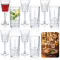 Uiifan 12 Pcs Drinking Glassware Set 6 Highball Glasses 12 oz 6 Glass Goblets 10 oz Crystal Glassware Set Clear Fancy Cups Vintage Textured Designer Cup for Cocktail Tea Water Beer Soda Dishwasher