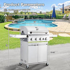 MELLCOM Stainless Steel 4 Burner BBQ Propane Gas Grill with Cast Iron Grates & Side Stove, Stainless Steel 44000 BTU Burner Barbecue Grill for Patio,Camping, Outdoor Cooking