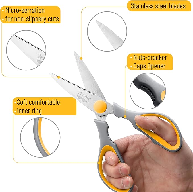 Mr. Pen- All Purpose Kitchen Shears with Protective Sheath, 8 Inch, Dishwasher Safe, Stainless Steel Food Scissors with Micro-Serrated Blades, Durable Utility Kitchen Shears, Gray & Orange