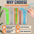 9.5" Large Acrylic Straw Holder for Cabinet Door with Stickers – Peel and Stick Straw Holder for Drawer, for Straws, Makeup Brushes, Kitchen Utensils – Includes Strong Adhesive Tape for Easy Mounting