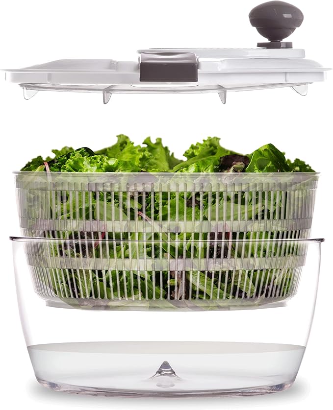 BINO | Salad Spinner - 4.2 Qt | Large Manual Lettuce Spinner with Secure Lid Lock & Built-in Draining System | Salad Spinner with Salad Bowl | Fruit & Vegetable Basket Colander | Kitchen Gadgets