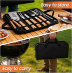 18Pcs BBQ Grill Tools Set, Heavy Duty Stainless Steel Grill Utensils Set with Carry Bag, Complete Barbecue Tool Kit for Outdoor Camping Backyard, Perfect Grilling Gift for Men Dad