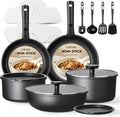 CAROTE 19Pcs Pots and Pans Set Non Stick, Cookware Set Detachable Handle, Nonstick Induction Kitchen Sets Non Stick with Removable Handle, RV Cook Ware, Oven Safe, Black