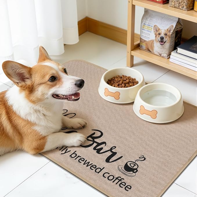 Findosom Dish Drying Mat, 17"x 32" Super Absorbent & Hide Stain Coffee Mat, Cuttable Drying Mat for Kitchen Counter, Coffee Bar Accessories, Under Dish Rack, Coffee Maker, Espresso Machine, Linen