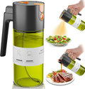 OURCABECUE Upgrade 2 in 1 Oil Sprayer for Cooking, 17oz Light-Blocking Glass Olive Oil Dispenser Bottle for Kitchen, Food-Grade Oil Mister with 8 Stickers for Salad, Frying (Green Bottle-Black Gap)