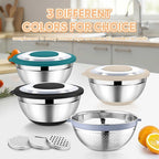 TeamFar 4-1 Colander with Bowl Set, Rotatable Colander for Kitchen, Stainless Steel Food Strainers and Colanders Mixing Bowl with Graters, for Veggies Fruits Washing, Pasta Straining - Blue