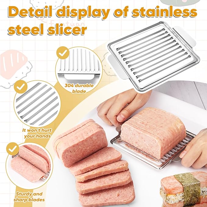 Musubi Press Mold Kit, 2 Pack Clear Musubi Maker with Stainless Steel 304 Luncheon Meat Slicer for SPAM (Clear)