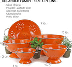Reston Lloyd, 1.5 Quart Powder Coated Steel Kitchen Strainer Basket for draining Pasta, Vegetable and Fruit, Chrome Handles and Wide Stable Base, Orange