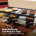 Swissmar Verso Indoor & Outdoor Raclette Grill with Cast Iron Reversible Griddle / Grill Top - 1700W Electric Raclette Set with PFAS-Free Nonstick Dishes, Variable Heat Control, 8-Person