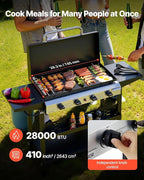 VEVOR Gas Griddle, 4-Burner Flat Top Grill, 29 inch Grill Plate Propane Griddle with Wheels, Lid, 28000 BTU Outdoor Flat Top Grills for Pan-Frying, Grilling, Stir-Frying, & BBQ, Pulse Ignition